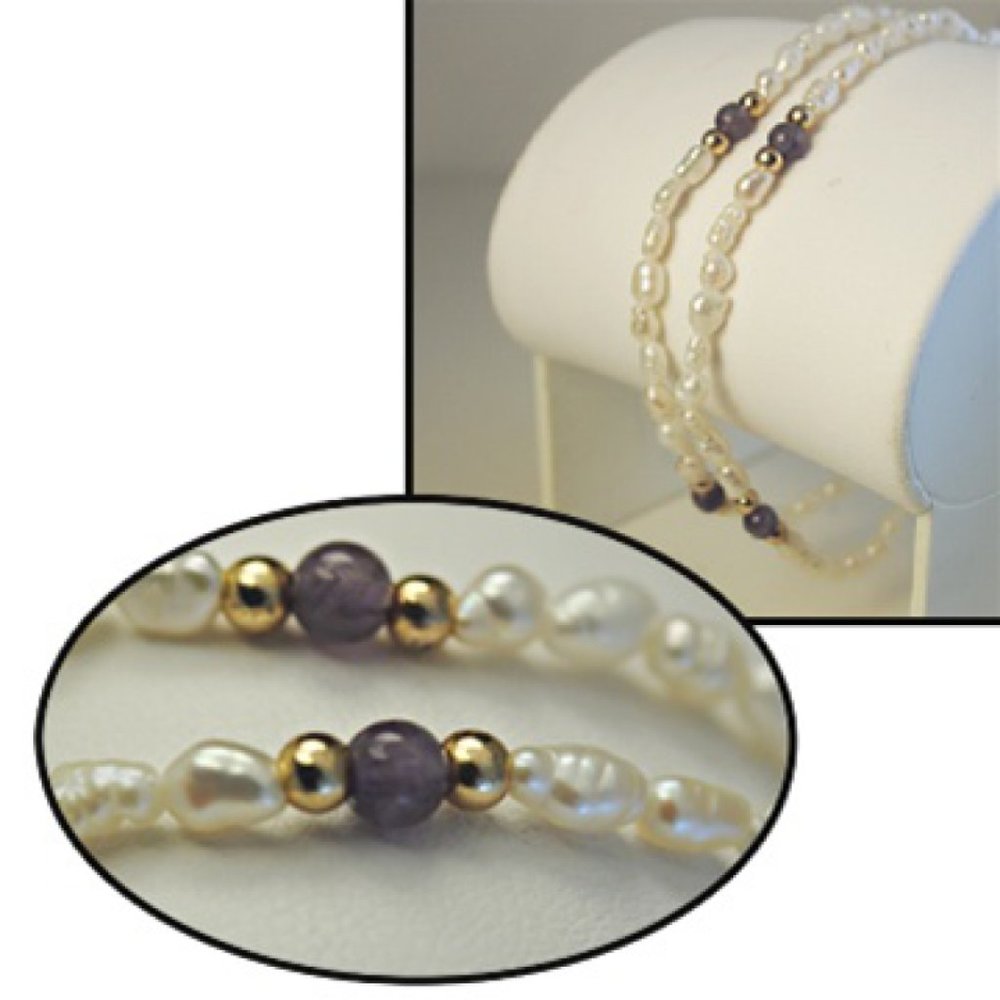 Biwa Pearl Amethyst Bracelet 2 strand gemstone  NT